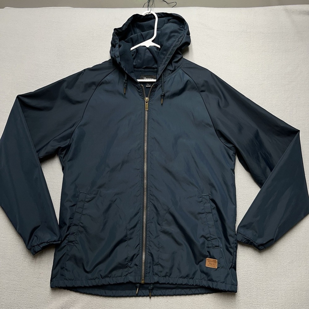 Brixton Jacket Mens 2XL Blue Hooded Full‎ Zip Windbreaker Nylon Casual Coat
